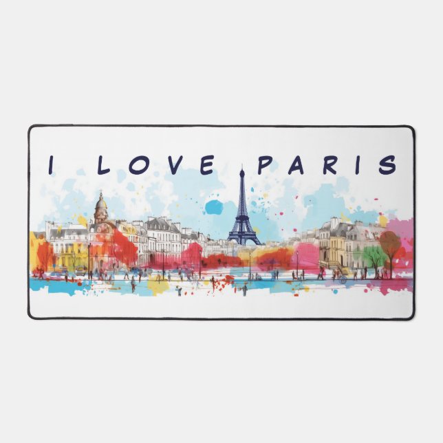 Wasserfarben Kunst, Liebe Paris Eiffelturm Schreibtischunterlage (Vorderseite)