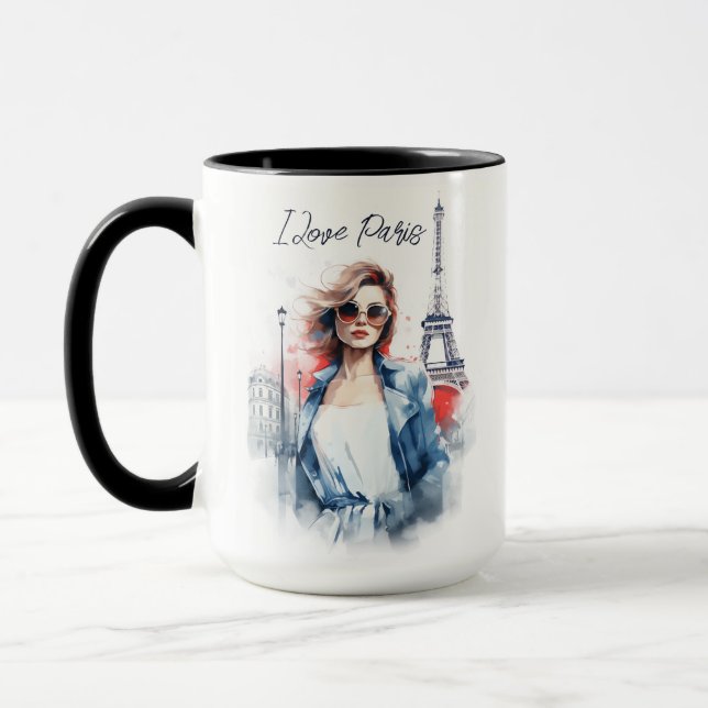 Wasserfarben Kunst, Liebe Paris Eiffelturm Tasse (Links)