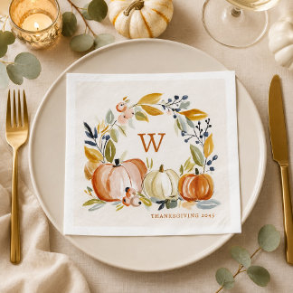 Wasserfarben-Kürbisse Monogramm Erntedankfest Serviette