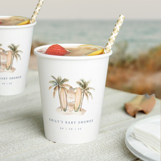 Wasserfarben Küstensurfer Thema Kinderdusche Pappbecher (Von Creator hochgeladen)