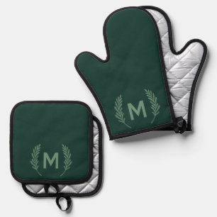 Wasserfarben-Laub-Monogramm Moderne Benutzerdefini Ofenhandschuh & Topflappen-Set