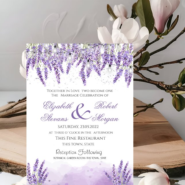 Wasserfarben Lavander Blume String Lights Hochzeit Einladung (Von Creator hochgeladen)