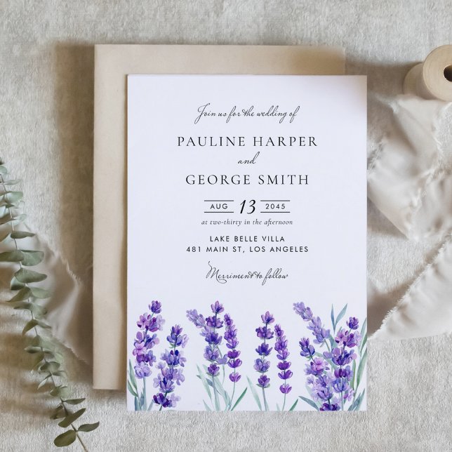 Wasserfarben Lavendel Blume Frühjahrssehen Einladung (Watercolor Lavender Flowers Spring Wedding Invitation)