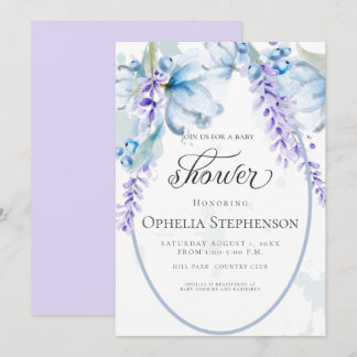 Wasserfarben-Lavendel-Dusche aus blauem Blumen Einladung