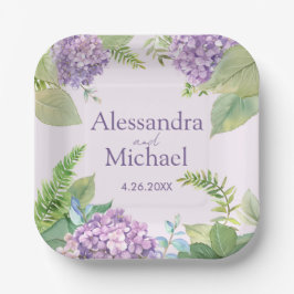 Wasserfarben-Lavendel-Hydrangea-Blume Hochzeit Pappteller