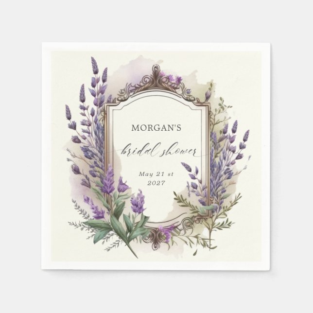 Wasserfarben-Lavendel-Regal-Brautparty Serviette (Vorderseite)