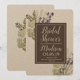 Wasserfarben Lavender Bouquet Rustikales Brautpart Einladung