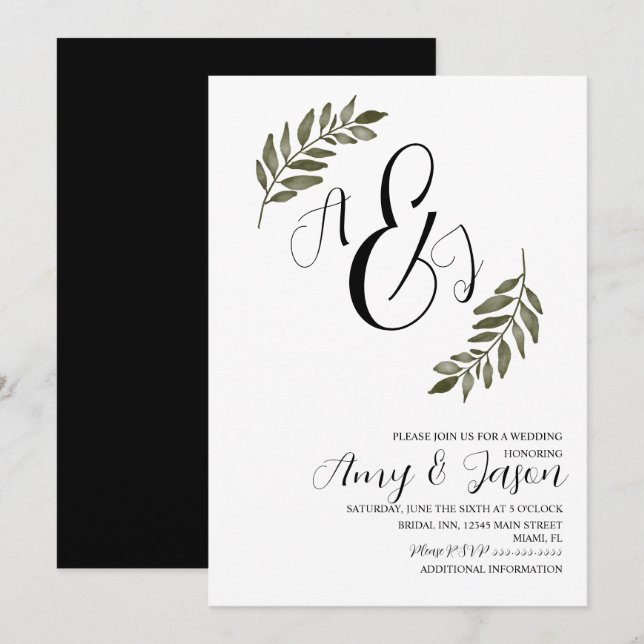 Wasserfarben Leaf Zweigstelle Grüngarten Hochzeit Einladung (Vorne/Hinten)