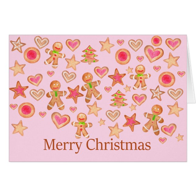 Wasserfarben Lebkuchen Kekse Frohe Weihnachten (Vorderseite (Horizontal))