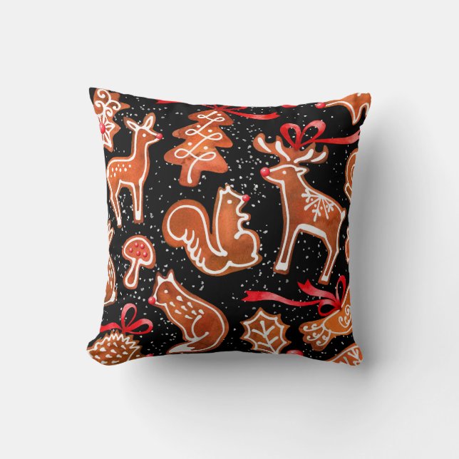Wasserfarben-Lebkuchen-Muster Kissen (Vorderseite)