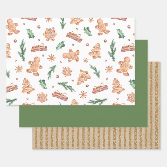 Wasserfarben-Lebkuchen Weihnachten Geschenkpapier Set (Set)