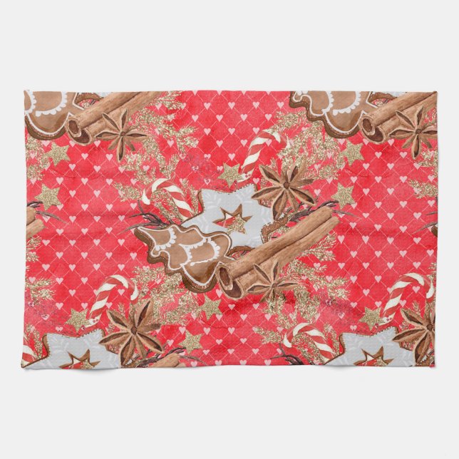 Wasserfarben-Lebkuchen Weihnachten Geschirrtuch (Horizontal)