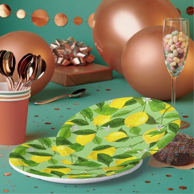 Wasserfarben-Lemon 3 Pappteller (Multi)
