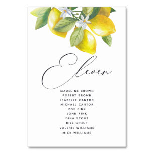 Wasserfarben-Lemon-Blossom-Sitekartenzahl Tischnummer