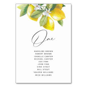 Wasserfarben-Lemon-Blossom-Sitzplan Tischnummer