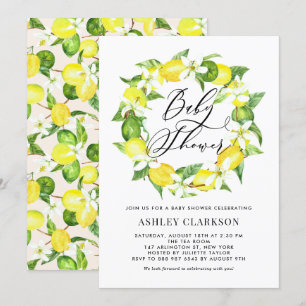 Wasserfarben Lemon Blossom Wreath Babydusche Einladung