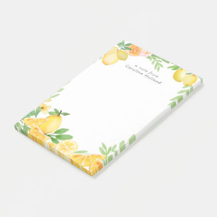 Wasserfarben Lemon Floral Personalisiert Stationie Post-it Klebezettel