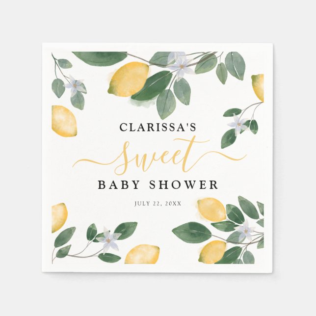 Wasserfarben Lemon & Greenery Sweet Baby Dusche Serviette (Vorderseite)