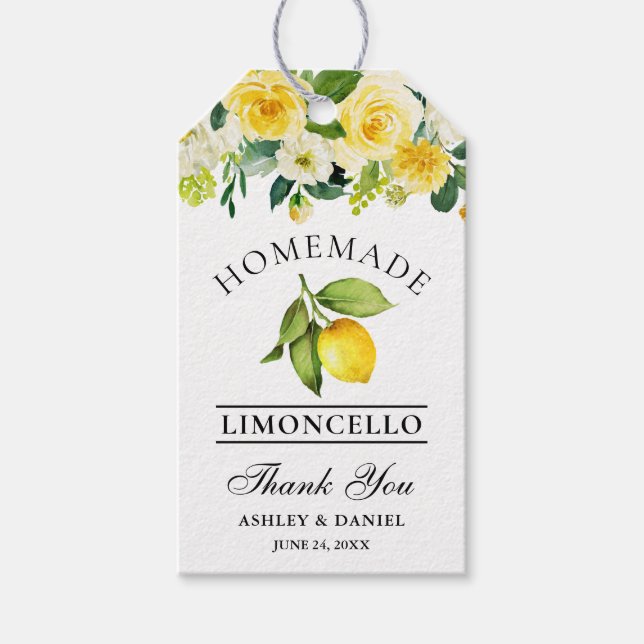 Wasserfarben Lemon Limoncello Hochzeit Geschenkanhänger (Vorderseite)