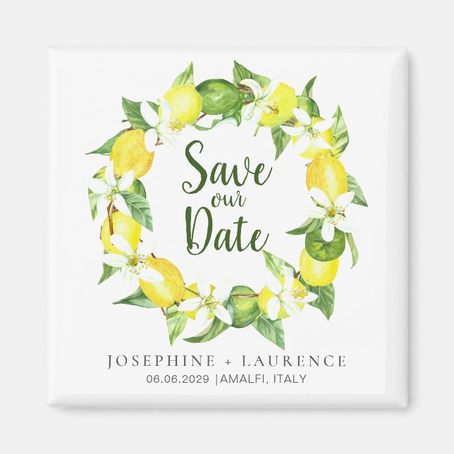 Wasserfarben Lemons Grünkranz Save the Date Magnet (Vorne)