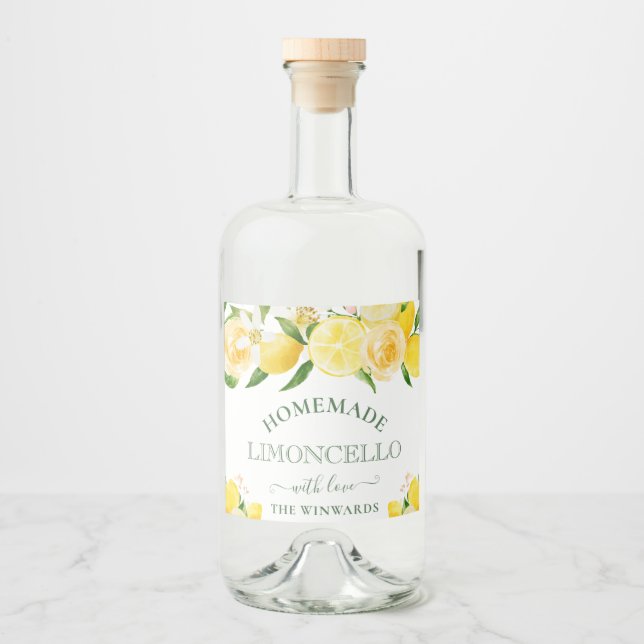 Wasserfarben Lemons Homemade Limoncello Alkoholflaschenetikett (Vorderseite)
