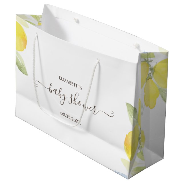 Wasserfarben Lemons Kinderdusche Große Geschenktüte (Vorderseite Schrägansicht)