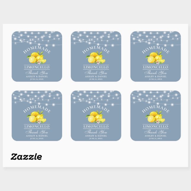 Wasserfarben Lemons Lights Dusty Blue Limoncello Quadratischer Aufkleber (Blatt)