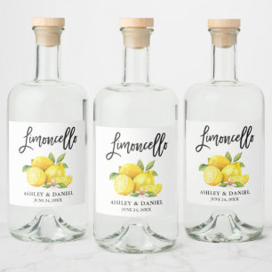 Wasserfarben Lemons Pinselschrift Limoncello Alkoholflaschenetikett