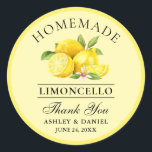 Wasserfarben Lemons Wedding Danke Limoncello Yello Runder Aufkleber<br><div class="desc">Elegante Watercolor Lemons hausgemachte Limoncello Hochzeit Danke Stickers</div>