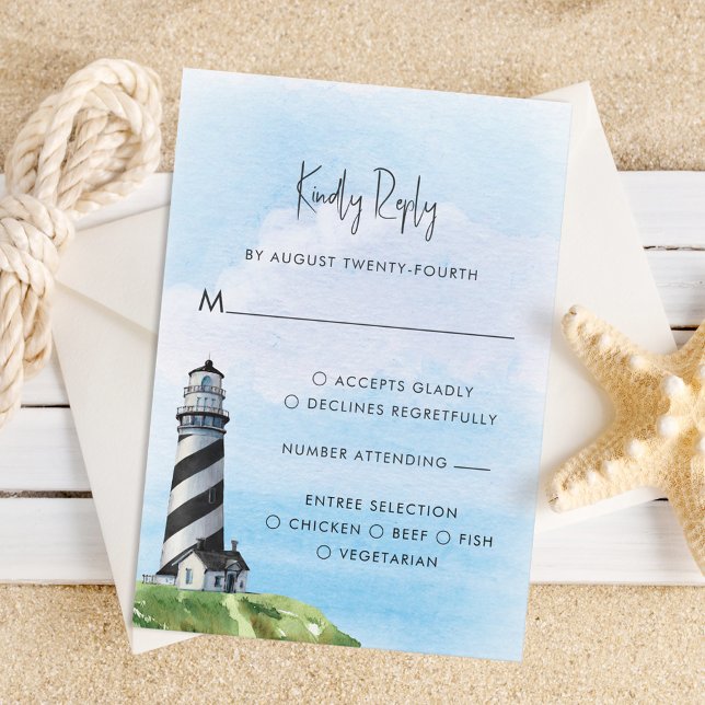 Wasserfarben Leuchtturm Schöne Mahlzeiten Hochzeit RSVP Karte (Von Creator hochgeladen)
