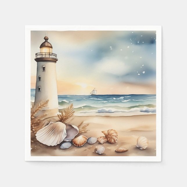 Wasserfarben Leuchtturm und Strand Serviette (Vorderseite)
