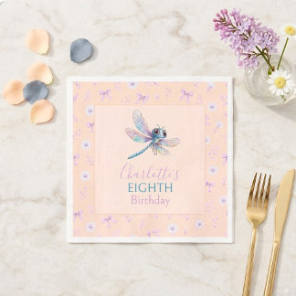 Wasserfarben-Libellen-Schleifen-Pfirsich-Mädchen-G Serviette
