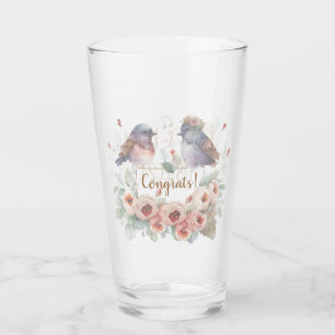 Wasserfarben lieben Vögel mit Rose für Hochzeiten Glas