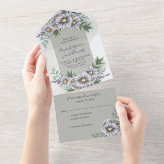 Wasserfarben Lila Blüten All In One Einladung