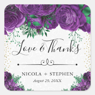Wasserfarben Lila Glam Rose Hochzeit Quadratischer Aufkleber