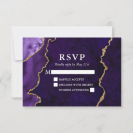 Wasserfarben Lila Goldmarmorne Agate Geode Wedding RSVP Karte