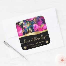 Wasserfarben Lila und Aquamarine Blume Hochzeit Quadratischer Aufkleber