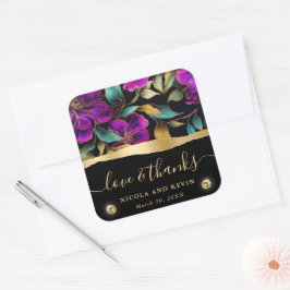 Wasserfarben Lila und Aquamarine Blume Hochzeit Quadratischer Aufkleber
