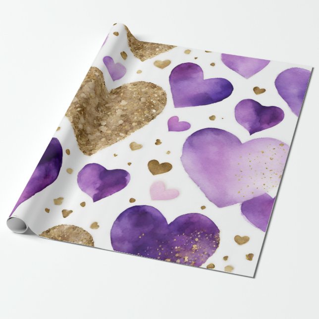 Wasserfarben, Lila und Goldfarben - Kunst Geschenkpapier (Ungerollt)