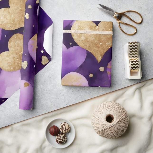 Wasserfarben, Lila und Goldfarben - Kunst Geschenkpapier (Kunsthandwerk)