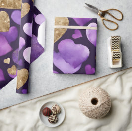 Wasserfarben, Lila und Goldfarben - Kunst Geschenkpapier