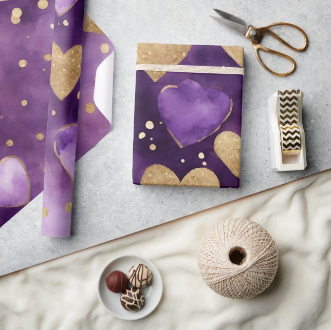 Wasserfarben, Lila und Goldfarben - Kunst Geschenkpapier (Kunsthandwerk)