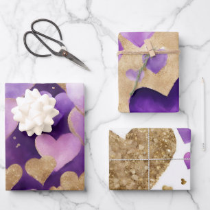 Wasserfarben, Lila und Goldfarben - Kunst Geschenkpapier Set