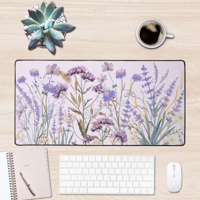 Wasserfarben-Lila Wildblume - Zitat Schreibtischunterlage (In situ office desk)