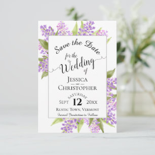 Wasserfarben Lilacs & Calligraphy Einfache Hochzei Save The Date