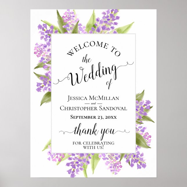 Wasserfarben Lilacs Elegantes Hochzeitsszenario Poster (Vorne)