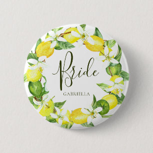 Wasserfarben-Limonenkranz Braut Junggesellinnenabs Button