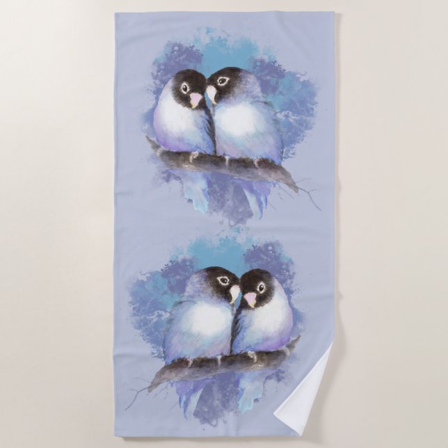 Wasserfarben Lovebirds Tropische Vögel Strandtuch (Vorderseite)