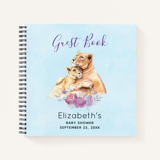Wasserfarben-Löwe & Cub Kinderdusche Gästebuch Notizbuch (Vorderseite)