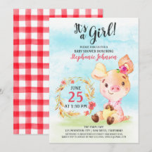 Wasserfarben Mädchen Schweine Babydusche Farm Einl